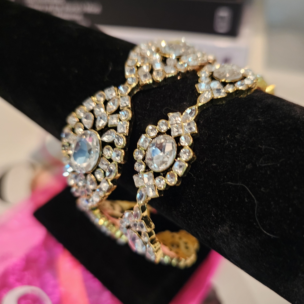 Elegant Crystal Gold-Tone Statement Bracelet - Clear Crystal (SASSY JONES) - Picture 2 of 6